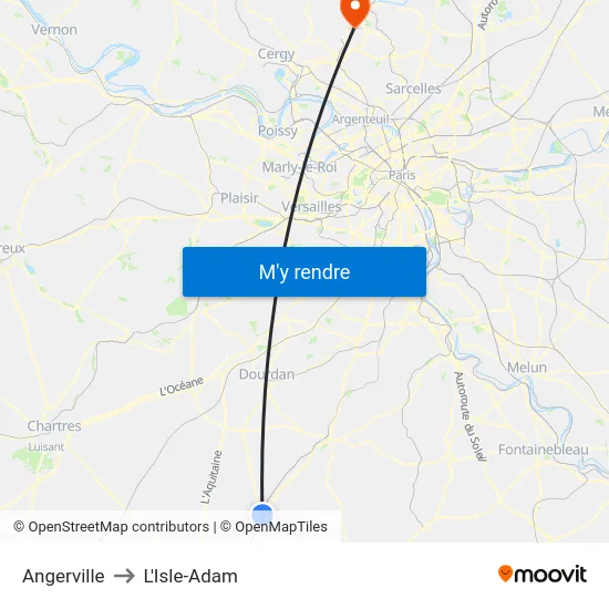 Angerville to L'Isle-Adam map