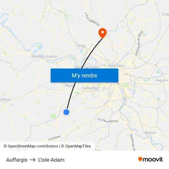 Auffargis to L'Isle-Adam map