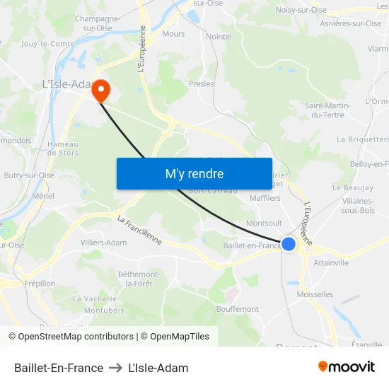 Baillet-En-France to L'Isle-Adam map