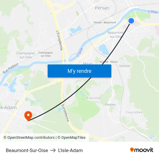 Beaumont-Sur-Oise to L'Isle-Adam map