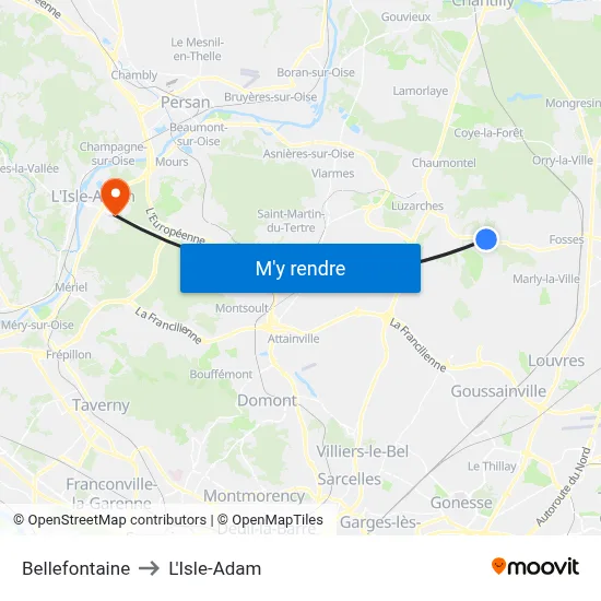 Bellefontaine to L'Isle-Adam map