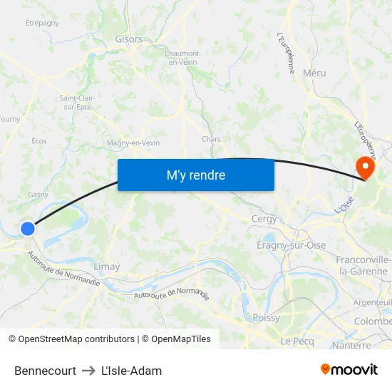 Bennecourt to L'Isle-Adam map