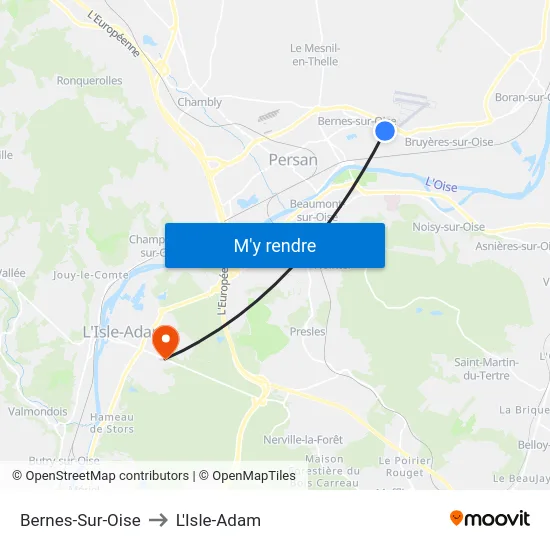 Bernes-Sur-Oise to L'Isle-Adam map