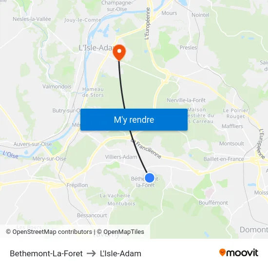 Bethemont-La-Foret to L'Isle-Adam map