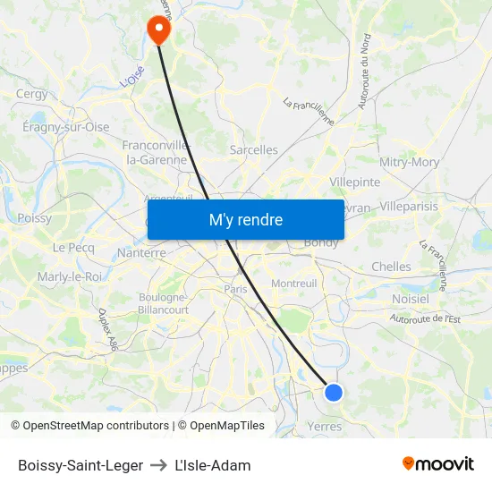Boissy-Saint-Leger to L'Isle-Adam map