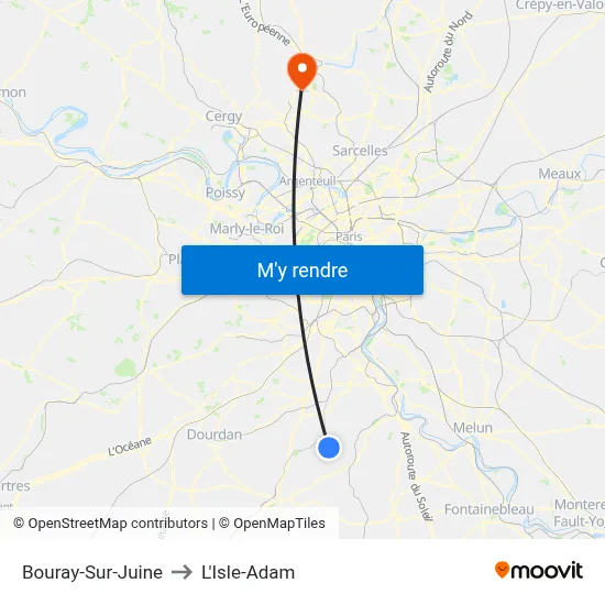 Bouray-Sur-Juine to L'Isle-Adam map