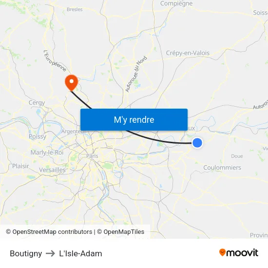 Boutigny to L'Isle-Adam map