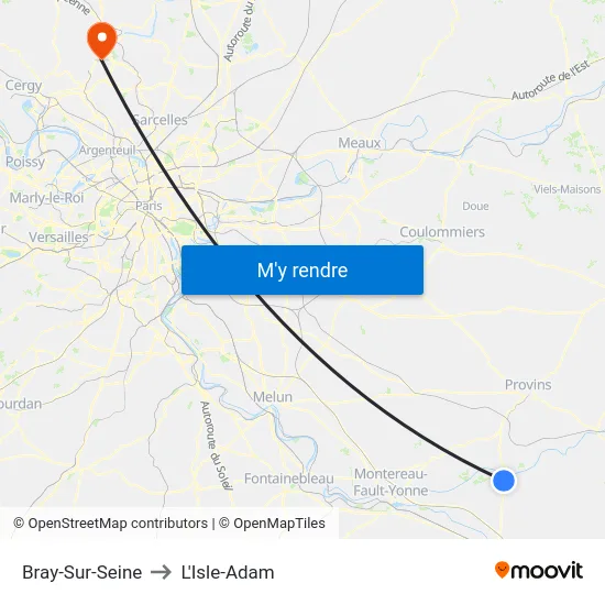 Bray-Sur-Seine to L'Isle-Adam map