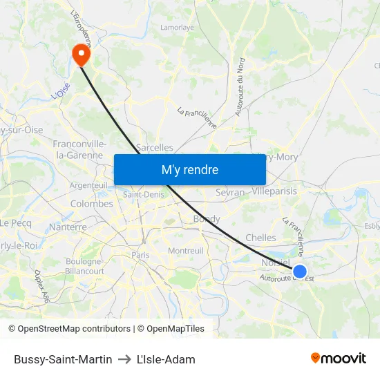 Bussy-Saint-Martin to L'Isle-Adam map