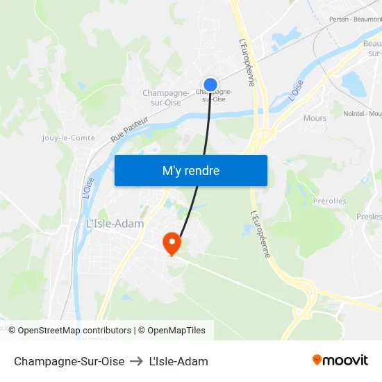 Champagne-Sur-Oise to L'Isle-Adam map