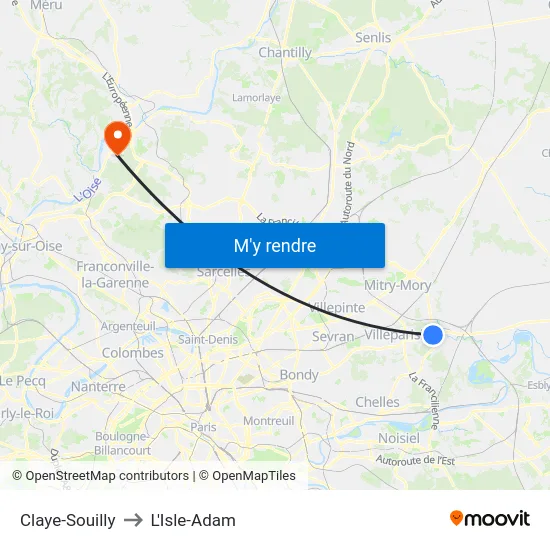 Claye-Souilly to L'Isle-Adam map