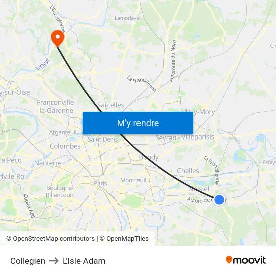 Collegien to L'Isle-Adam map