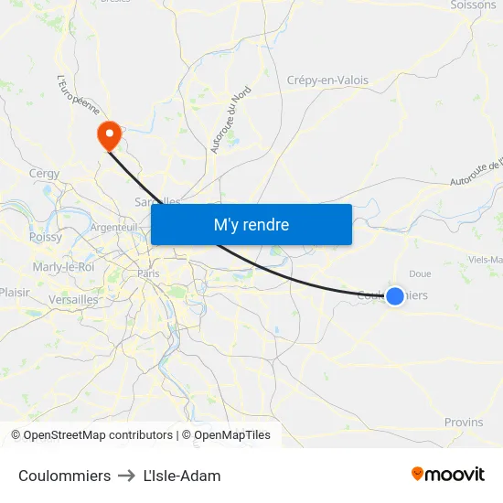 Coulommiers to L'Isle-Adam map