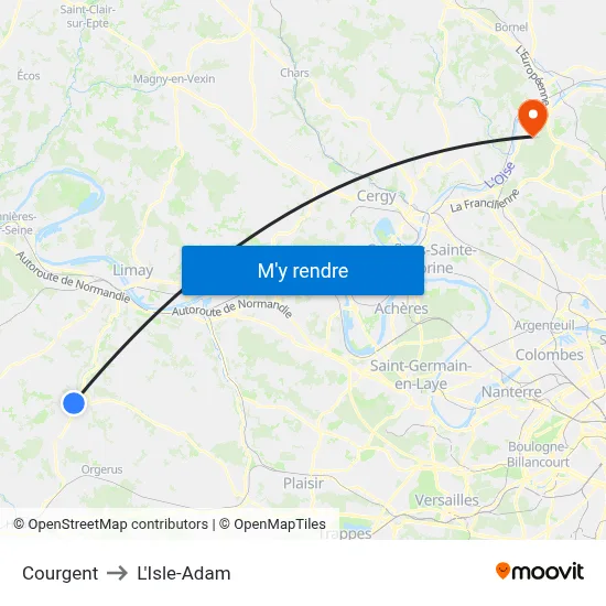 Courgent to L'Isle-Adam map