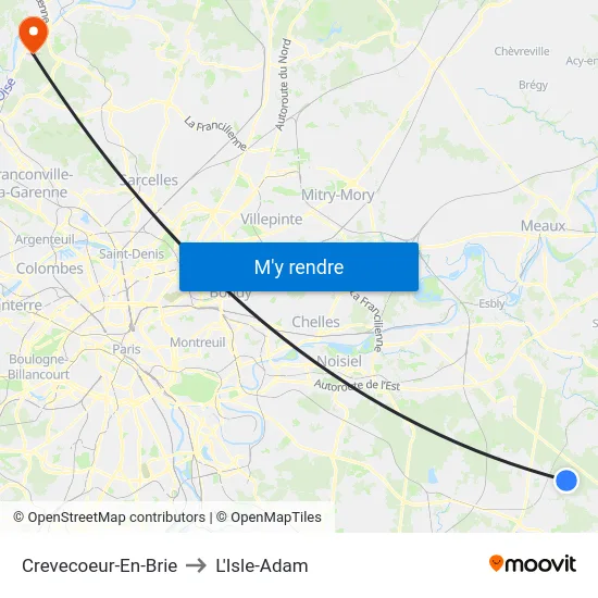 Crevecoeur-En-Brie to L'Isle-Adam map