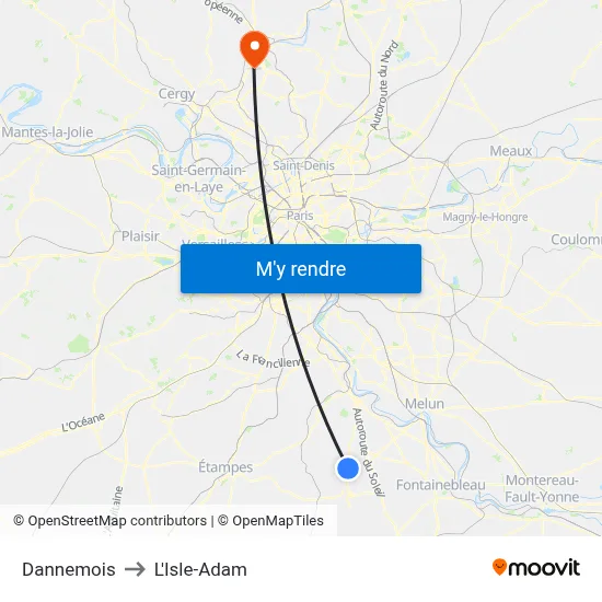 Dannemois to L'Isle-Adam map