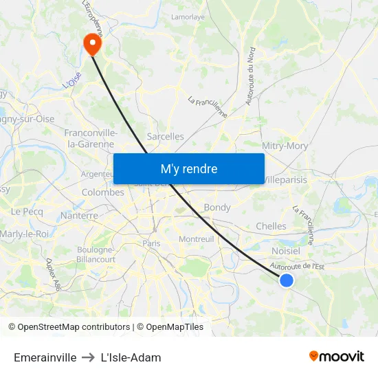 Emerainville to L'Isle-Adam map