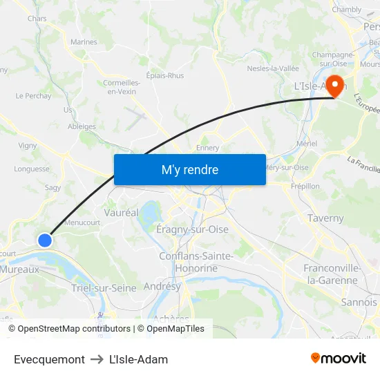 Evecquemont to L'Isle-Adam map