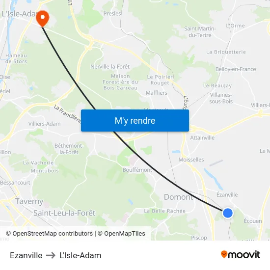 Ezanville to L'Isle-Adam map