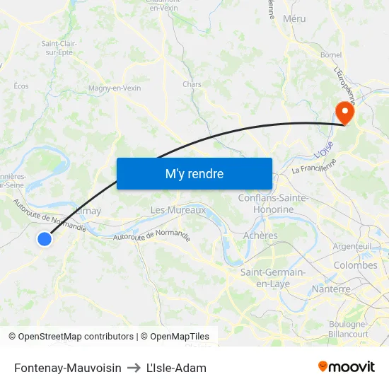 Fontenay-Mauvoisin to L'Isle-Adam map