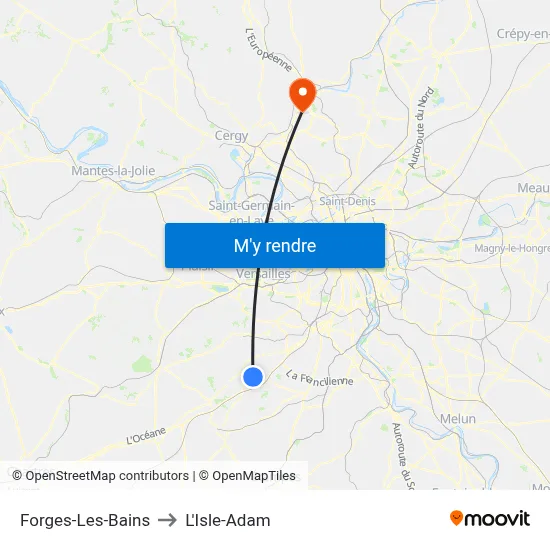 Forges-Les-Bains to L'Isle-Adam map