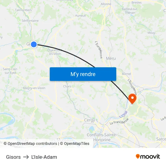 Gisors to L'Isle-Adam map