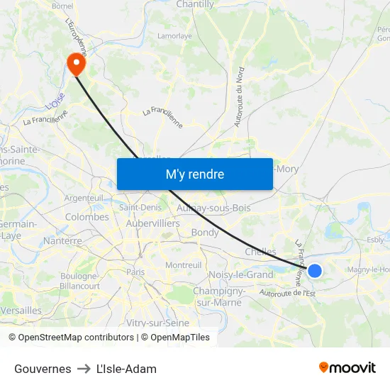 Gouvernes to L'Isle-Adam map