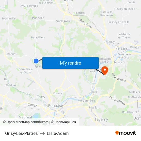 Grisy-Les-Platres to L'Isle-Adam map