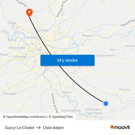 Gurcy-Le-Chatel to L'Isle-Adam map