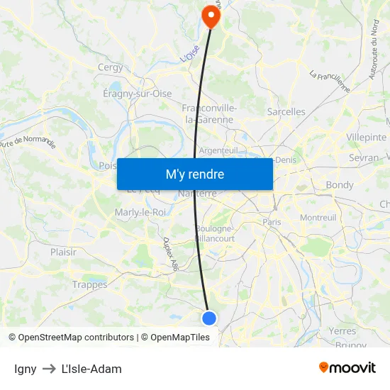 Igny to L'Isle-Adam map