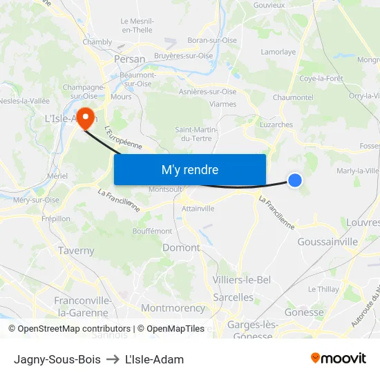 Jagny-Sous-Bois to L'Isle-Adam map