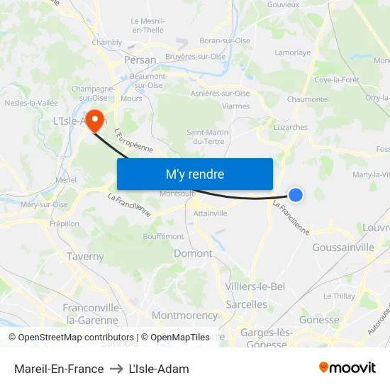 Mareil-En-France to L'Isle-Adam map