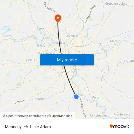 Mennecy to L'Isle-Adam map