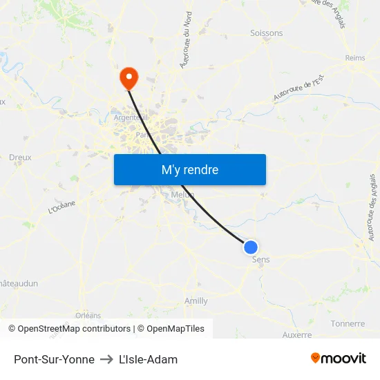 Pont-Sur-Yonne to L'Isle-Adam map