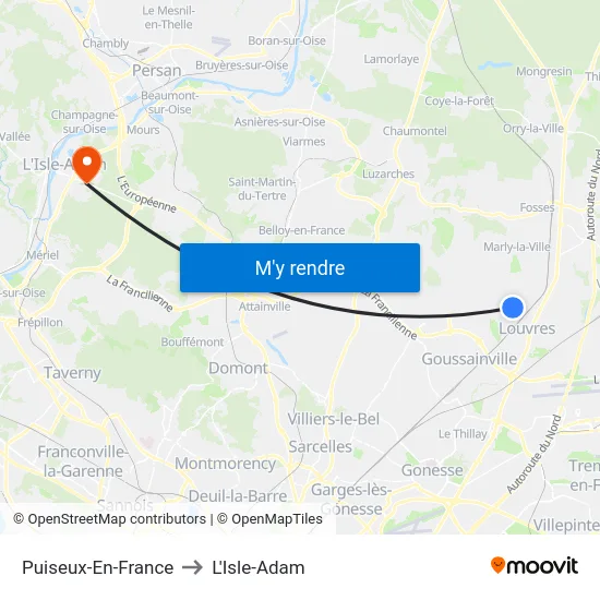Puiseux-En-France to L'Isle-Adam map