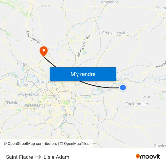 Saint-Fiacre to L'Isle-Adam map