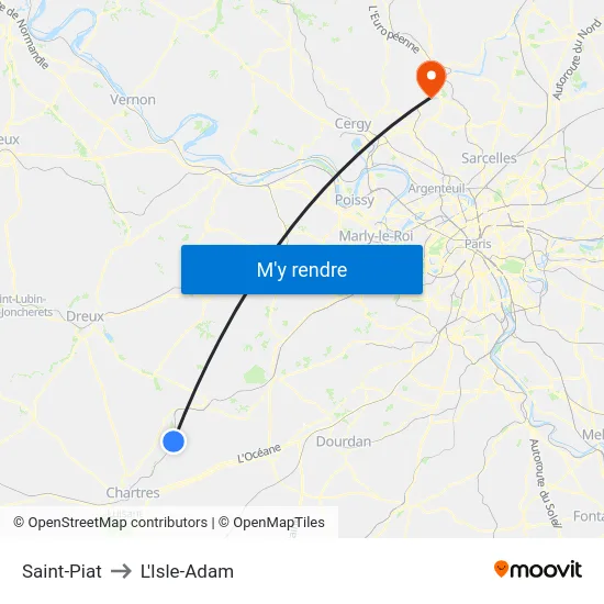 Saint-Piat to L'Isle-Adam map