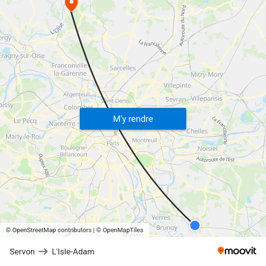 Servon to L'Isle-Adam map