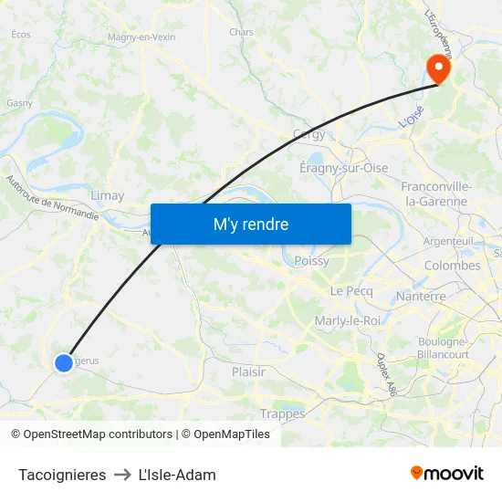 Tacoignieres to L'Isle-Adam map