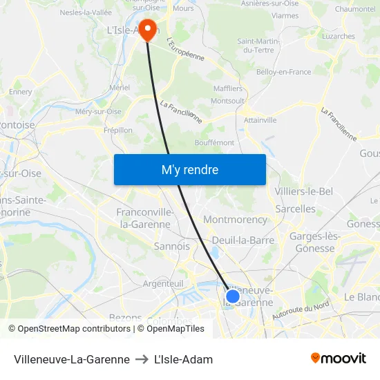 Villeneuve-La-Garenne to L'Isle-Adam map