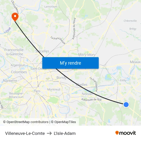 Villeneuve-Le-Comte to L'Isle-Adam map