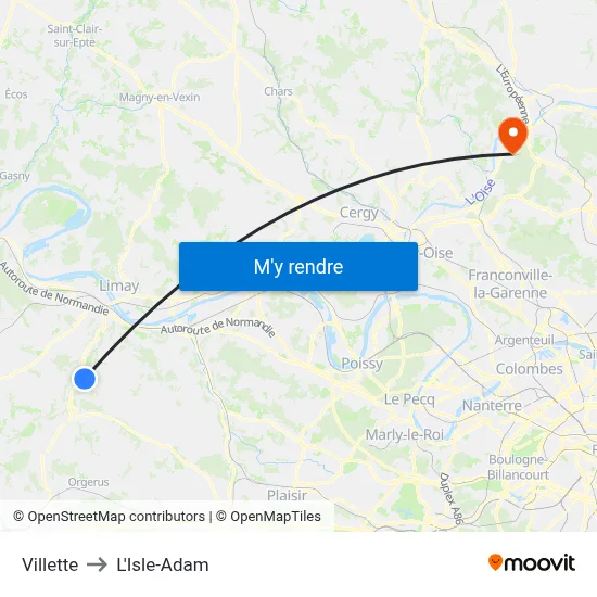 Villette to L'Isle-Adam map