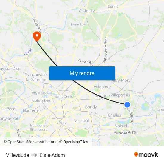 Villevaude to L'Isle-Adam map