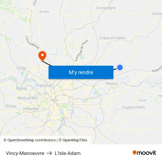 Vincy-Manoeuvre to L'Isle-Adam map