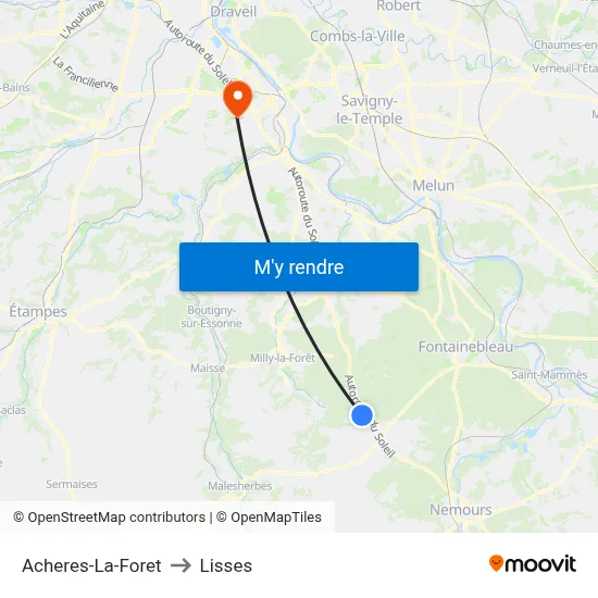 Acheres-La-Foret to Lisses map