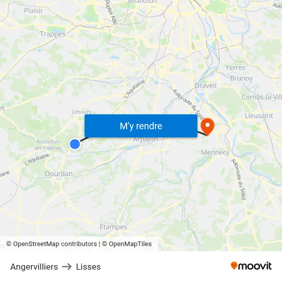 Angervilliers to Lisses map
