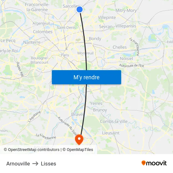 Arnouville to Lisses map