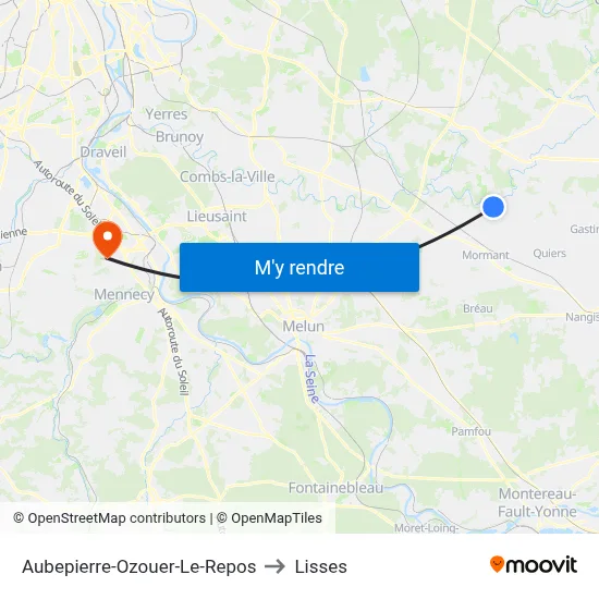 Aubepierre-Ozouer-Le-Repos to Lisses map