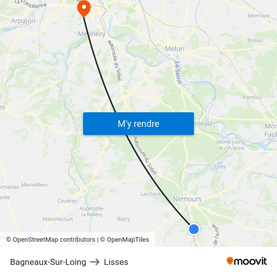 Bagneaux-Sur-Loing to Lisses map