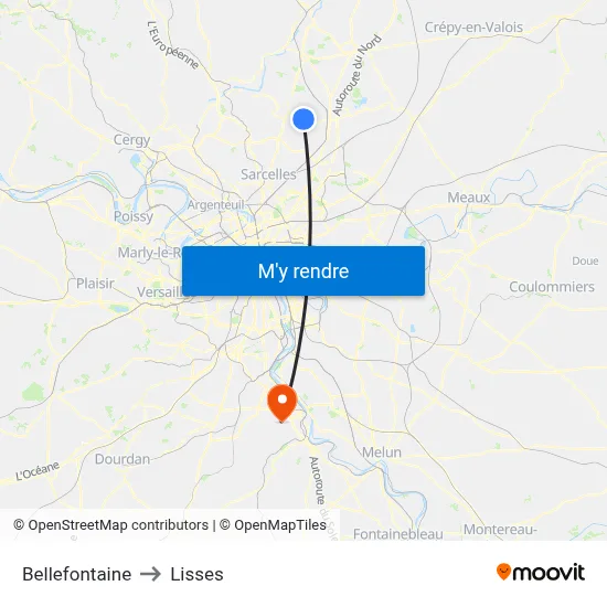 Bellefontaine to Lisses map